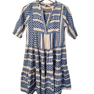 Devotion Twins Ella Dress XS Blue Embroidered Tiered Cotton Boho